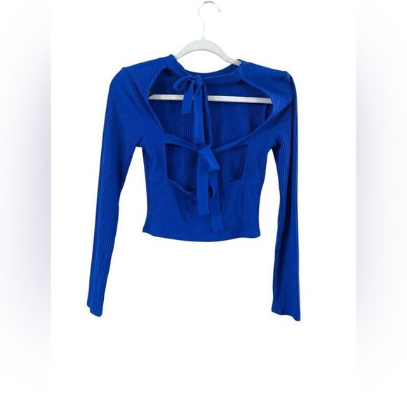 Blue Ribbed Long Sleeve Knit Top Size Small - Picture 8 of 8